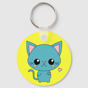 Cute Blue Kawaii Cat Keychain