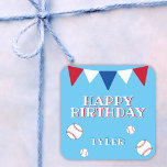 Cute Blue Kids Boy Baseball Birthday Sticker<br><div class="desc">Cute Blue Kids Boy Baseball Birthday Sticker // Cute baseball birthday sticker for children. The design has baseballs and bunting flags in red,  white and blue colours on a blue background. Personalize this birthday party sticker with a child`s name. Great for a boy who loves baseball and other sports.</div>