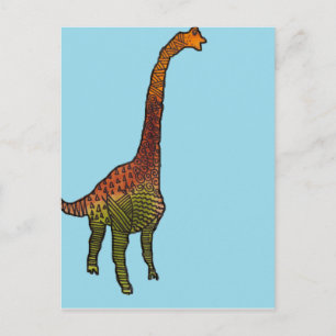 Cute blue kids brachiosaurus dinosaur art postcard