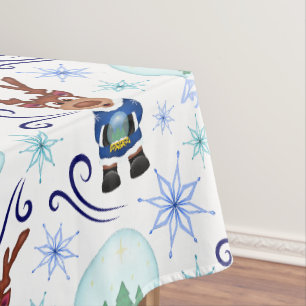 Cute Blue Kids Christmas Reindeer Tablecloth