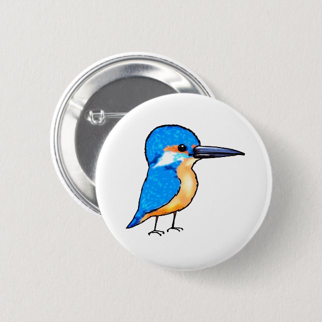 Cute Blue Kingfisher Bird Art 2 Inch Round Button (Front & Back)