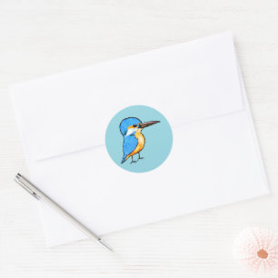 Cute Blue Kingfisher Bird Art Classic Round Sticker