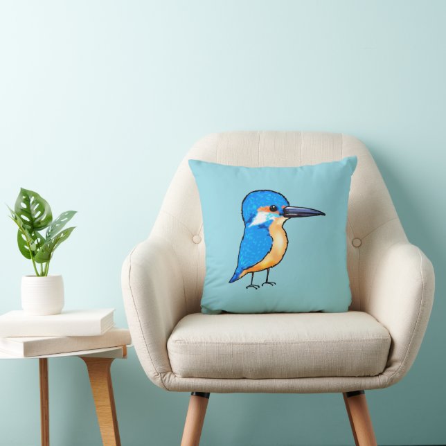 Cute Blue Kingfisher Bird Art Throw Pillow (Chair)