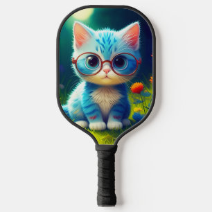 Cute Blue Kitten Wearing Glasses-47567 Pickleball Paddle