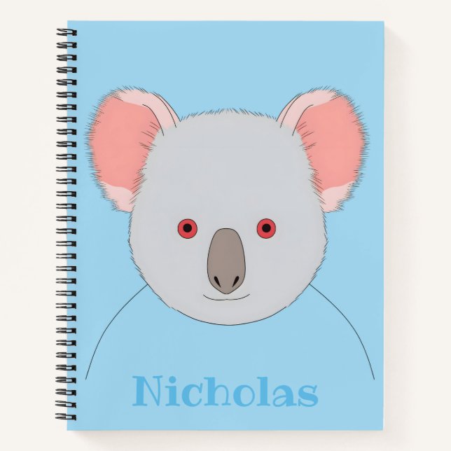 Cute Blue Koala Bear Personalized Notebook (Front)