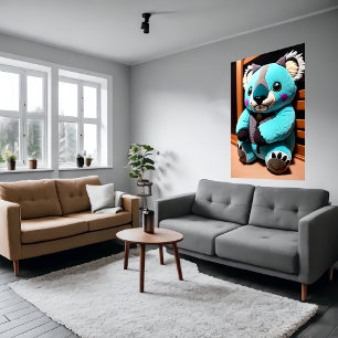 Cute blue koala plush toy AI Art Poster