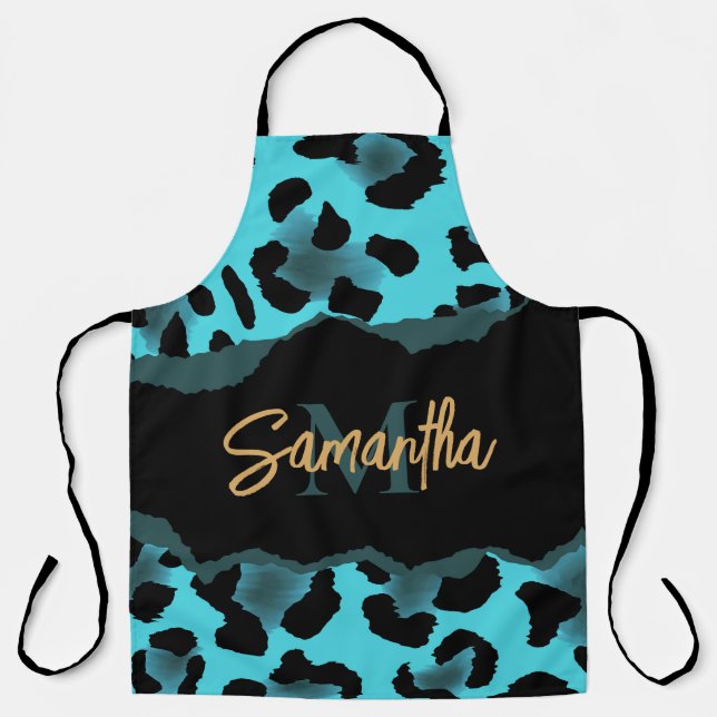 Cute Blue Leopard Print Apron (Front)