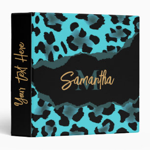 Cute Blue Leopard Print Binder