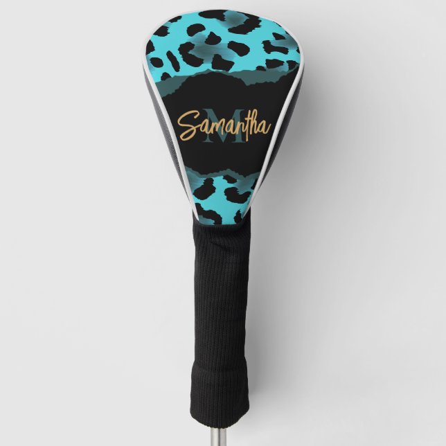 Cute Blue Leopard Print Golf Head Cover (Front)