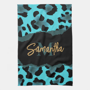 Cute Blue Leopard Print Kitchen Towel