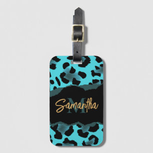 Cute Blue Leopard Print Luggage Tag