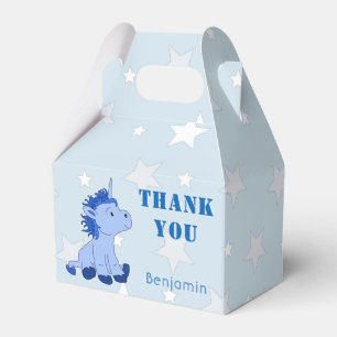 Cute Blue Litle Unicorn and Stars Birthday Party Favor Box