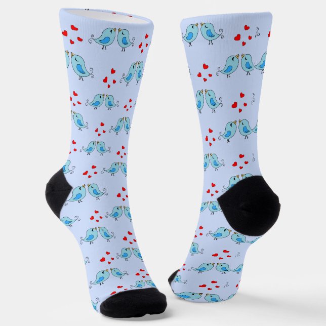 Cute Blue Little Birds on Light Blue Socks (Angled)