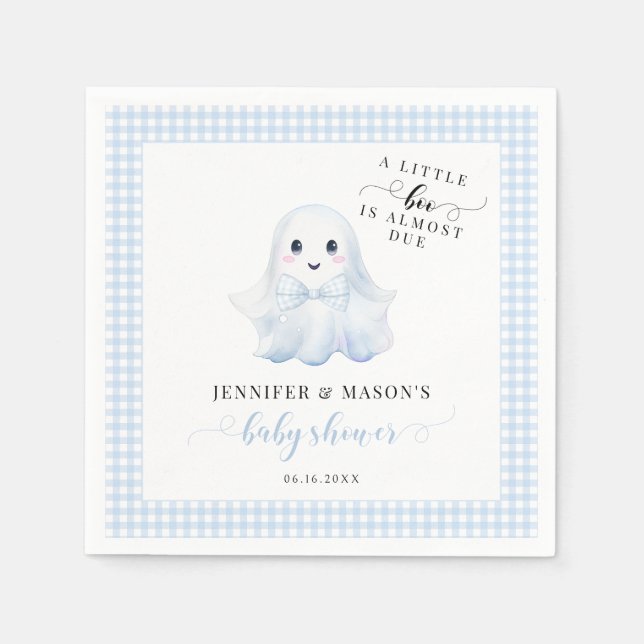 Cute Blue Little Boo Ghost Bow Baby Boy Shower Napkin (Front)