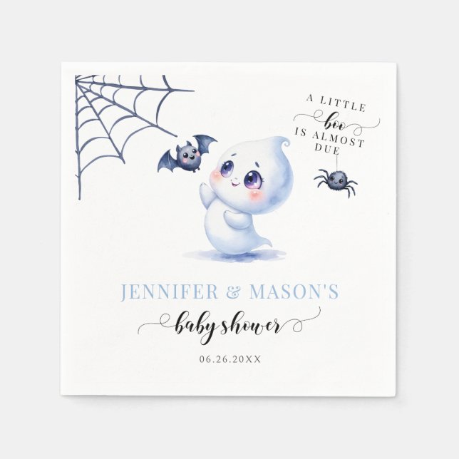 Cute Blue Little Boo is Almost Due Baby Boy Shower Napkin (Front)