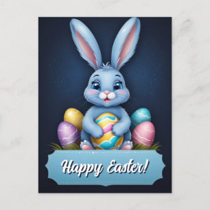 Cute Blue Little Easter Rabbit Happy Easter Holiday Postcard