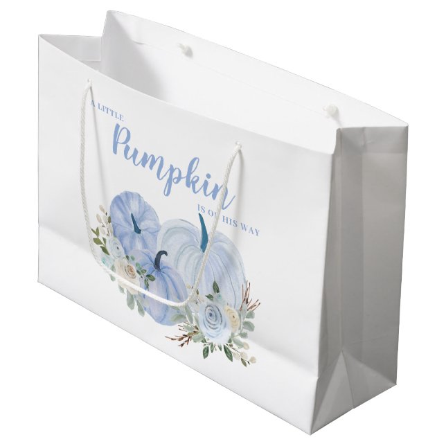 Cute Blue Little Pumpkin Baby Shower  Large Gift Bag (Front Angled)