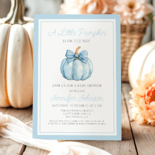 Cute Blue Little Pumpkin Boy Baby Shower Invitation