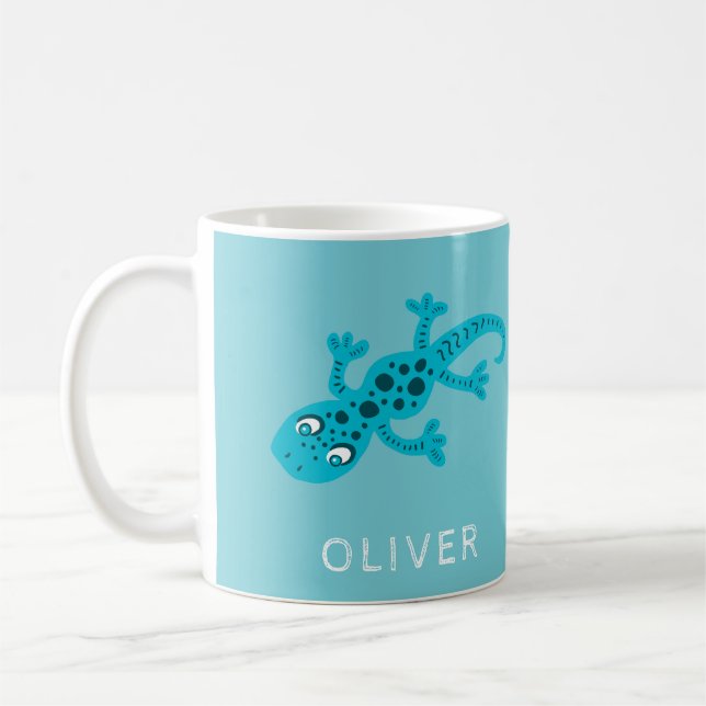 Cute Blue Lizard Gecko Name Mug for Kids (Left)