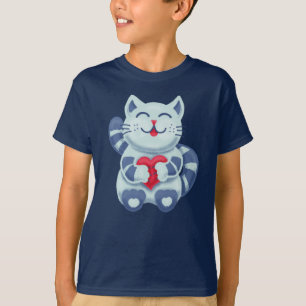 Cute blue love cat kids T-Shirt