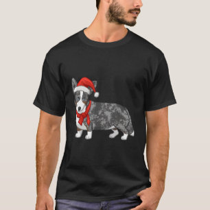 Cute Blue Merle Cardigan Corgi Christmas Santa Hat T-Shirt