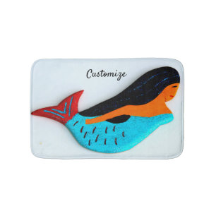 Cute blue mermaid Thunder_Cove Bath Mat
