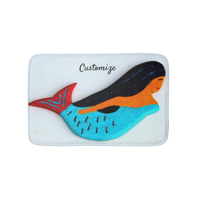 Cute blue mermaid Thunder_Cove Bath Mat (Front)