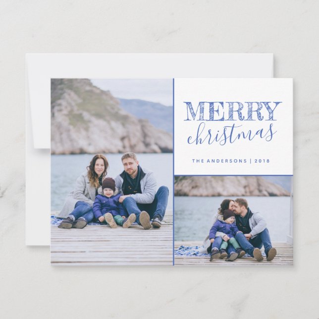 Cute Blue Merry Christmas Photo Card (Front)