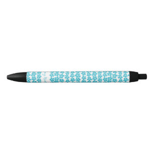 Cute Blue Minimalist Daisy Pattern Floral Name Black Ink Pen