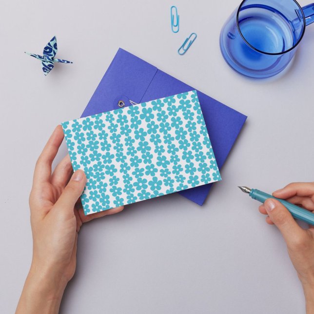 Cute Blue Minimalist Daisy Pattern Floral Postcard (Creator Uploaded)