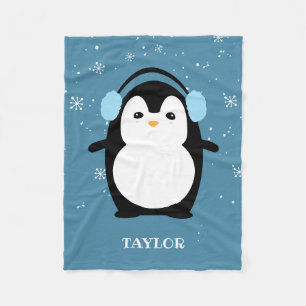 Cute Blue modern baby penguin kawaii personalized Fleece Blanket