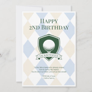 Cute Blue Modern Boys Golf Happy 2nd Birthday Card