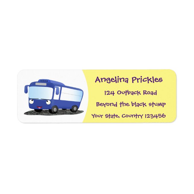 Cute blue modern bus cartoon illustration (Front)