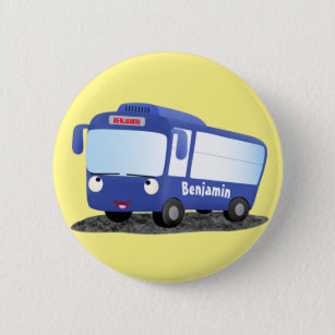 Cute blue modern bus cartoon illustration 2 inch round button