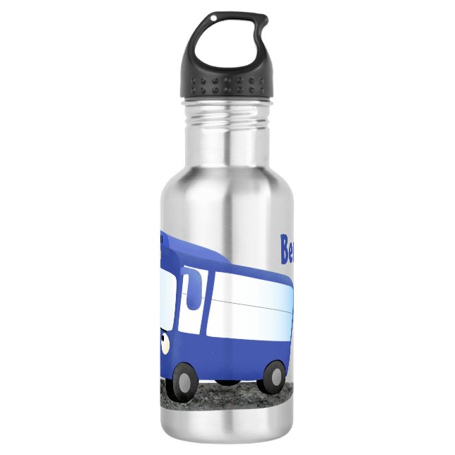 Cute blue modern bus cartoon illustration 532 ml water bottle (Front)