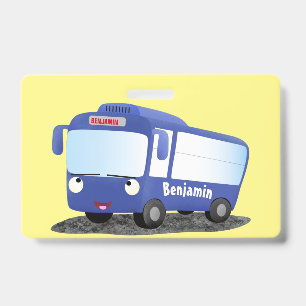 Cute blue modern bus cartoon illustration badge