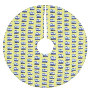 Cute blue modern bus cartoon illustration brushed polyester tree skirt