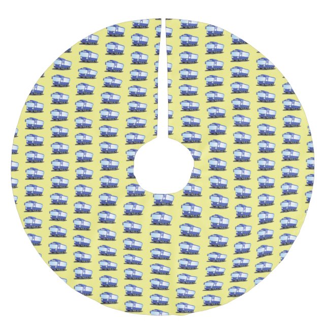 Cute blue modern bus cartoon illustration brushed polyester tree skirt (Front)