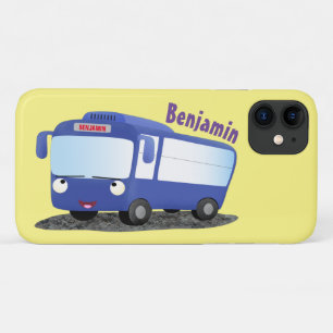 Cute blue modern bus cartoon illustration iPhone 11 case