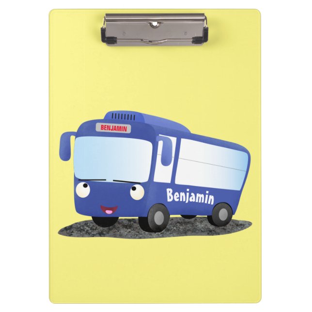 Cute blue modern bus cartoon illustration clipboard (Front)