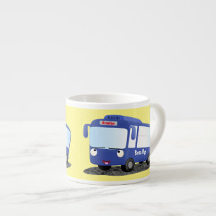 Cute blue modern bus cartoon illustration espresso cup
