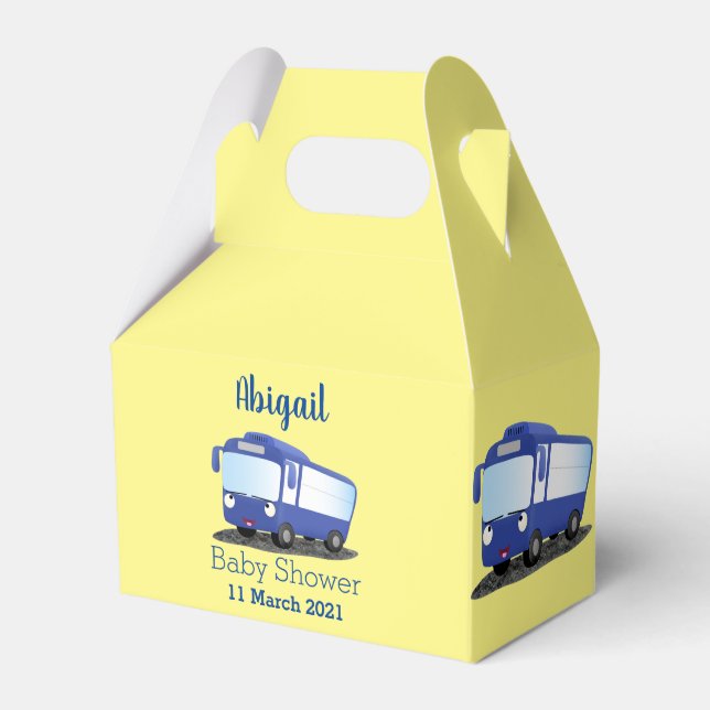Cute blue modern bus cartoon illustration favor box (Front Side)