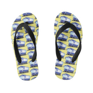 Cute blue modern bus cartoon illustration kid's flip flops