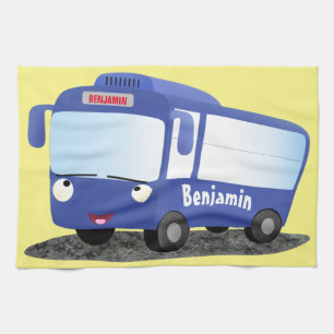 Cute blue modern bus cartoon illustration kitchen towel