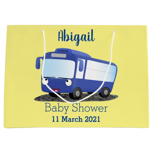 Cute blue modern bus cartoon illustration large gift bag (Front)