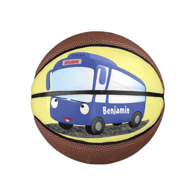 Cute blue modern bus cartoon illustration mini basketball (Front)