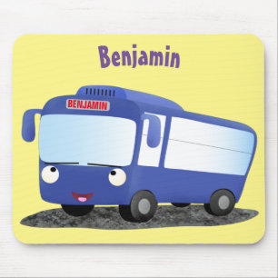 Cute blue modern bus cartoon illustration mouse pad