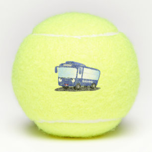 Cute blue modern bus cartoon illustration tennis balls