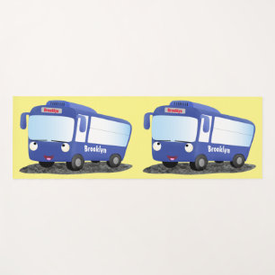 Cute blue modern bus cartoon illustration yoga mat