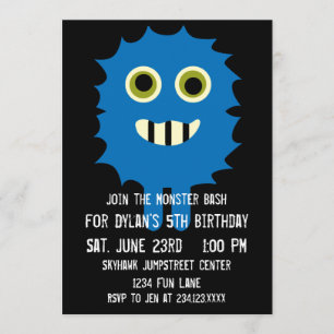 Cute Blue Monster Birthday Party Invitations